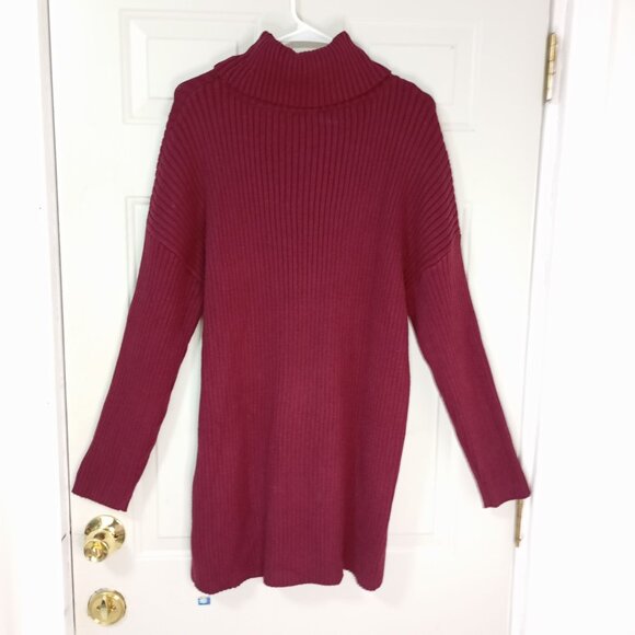Lillusory Womens Ribbed Turtleneck Sweater Tunic M Burgundy - Picture 7 of 10